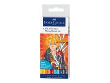 Faber-Castell Pitt Artist Pen Manga Shônen - 6 Feutres pinceaux à pointe souple à l'encre de Chine - couleurs assorties