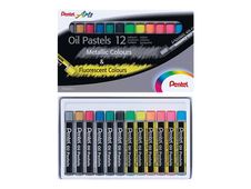 Pentel Arts - 12 pastels à l'huile - couleurs fluos et métalliques assorties