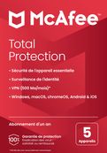 McAfee Total Protection - Code d'activation envoyé par email valable pour 5 appareils pendant 1 an