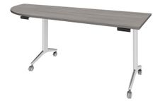 Table de réunion abattantes angle à gauche - L200 x P80 cm - pied blanc - plateau imitation chêne gris