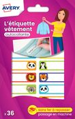 Avery - 36 étiquettes vêtements - 45 x 13 mm - animaux