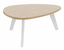Table basse galet - L100xH42xP90/80 - pied blanc - plateau imitation chêne clair