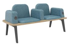 Banquette ILO - 2 places L172xP67cm -  carbone - structure chêne clair - tissu bleu guède