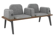 Banquette ILO - 2 places L172xP67cm -  carbone - structure noyer - tissu gris chiné