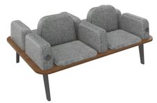 Banquette ILO - 4 places L172xP114cm -  carbone - structure noyer - tissu gris chiné