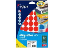 Apli Agipa - Etui A5 - 400 Pastilles rouges - diamètre 24 mm - réf 114323