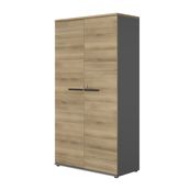 Armoire haute CONNEXION - L80 x H187 x P45 - 2 portes - 4 étagères - Chêne/anthracite