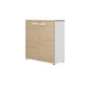 Armoire mi-haute CONNEXION - L80 x H109 x P45 - 2 portes - 2 étagères - Chêne/blanc
