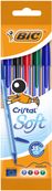 Bic Cristal Soft - 5 Stylos-bille - Pointe Moyenne (1.2 mm) - couleurs assorties