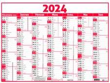 Calendrier Classique - 7 mois par face - 32 x 42 cm - rouge - Oberthur