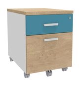 Caisson mobile INEO JET UP Bureau Vallée - L43 x H56 x P60 cm - 2 Tiroirs dont 1 dossier suspendu - façade imitation chêne clair et bleu argile