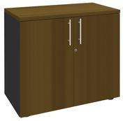 Armoire basse EXPRIM/LOFTER/LEVEL - H72 x L80 x P47 - 2 portes - Corps Anthracite - Dessus et portes imitation noyer