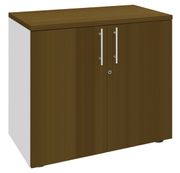 Armoire basse EXPRIM/LOFTER/LEVEL - H72 x L80 x P47 - 2 portes - Corps Blanc perle - Dessus et portes imitation noyer