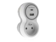 Zenitech - Multiprise 1 Prise + 2 Chargeurs USB A+C - 16A +2.1A - Blanc