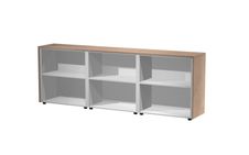 Armoire basse triple Flora - L243xP43xH81,4 cm - 3 étagères - merisier arabis