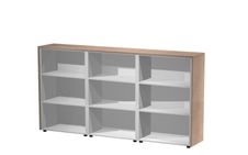 Bibliothèque haute triple Flora - L242,8xP43xH119,8 cm - 6 étagères - merisier arabis