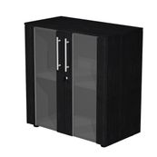 Armoire basse Flora - L82,8xP43xH81,4 cm - portes vitrées- 1 étagère - frêne noir