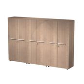 Bibliothèque haute triple Flora - L242,8xP43xH158,2 cm - 6 portes mélaminés - 9 étagères - merisier arabis