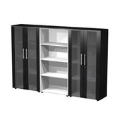 Bibliothèque haute triple Flora - L242,8xP43xH158,2 cm - 4 portes vitrées - 9 étagères - frêne noir