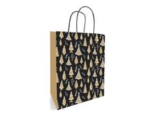 Logistipack - 50 sacs cadeau Kraft - poignées torsadées - 23 cm x 12 cm x 30 cm - woody