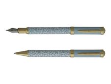 Enzo Varini Palazzo Maiolica - Parure de stylo à bille et stylo plume - fond blanc motif bleu