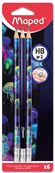 Maped Deepsea Paradise - Blister de 6 Crayons graphite HB (40% de matière recyclée) - embout gomme - coloris assortis