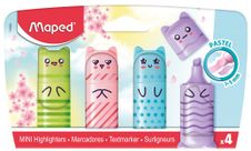 Maped Fluo'Peps Pastel - 4 Mini surligneurs décor KAWAI (blister 100% carton)