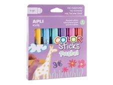 APLI kids - 6 bâtons de peinture - rose, jaune pastel, bleu pastel, bleu turquoise, mauve, saumon
