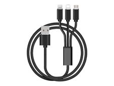 Wave Concept Elegance 3in1 - Câble de charge USB vers Micro-USB, Lightning, USB-C - 1 m - noir