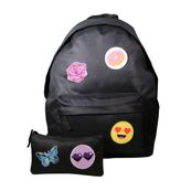 Sac à dos 1 compartiment + trousse à personnaliser avec 5 patchs autocollants - fille - noir - Bagtrotter