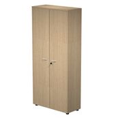 Bibliothèque haute Trend - L80xP35xH180 cm - 2 portes en mélaminé avec serrure - imitation chêne