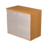 Bibliothèque basse Trend - L80xP35xH72 cm - 2 portes en verre dépoli - imitation aulne