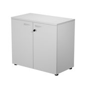 Bibliothèque basse Trend - L80xP44xH72 cm - 2 portes en mélaminé gris avec serrure - gris