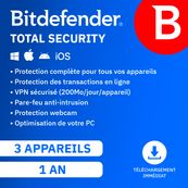 Bitdefender total security - Code d'activation envoyé par email valable pour 3 appareils pendant 1 an