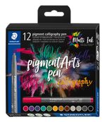 STAEDTLER Pigment calligraphy 375 - 12 feutres pointe calligraphie 2 mm - couleurs assorties - encre Multi Ink intense