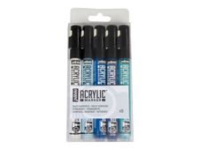 Pebeo Acrylic - Pack de 5 marqueurs - bleu clair, blanc, cyan, bleu nuit, bleu des Caraïbes