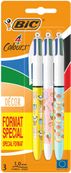 BIC 4 Couleurs - 3 Stylos à bille 4 couleurs - 1 mm - Décors assortis