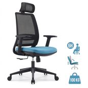 Fauteuil de bureau OPEN - accoudoirs réglables - appuie-tête réglable - bleu