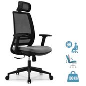 Fauteuil de bureau OPEN - accoudoirs réglables - appuie-tête réglable - gris