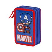 PLUMIER TRIPLE COMPLETO 42 PZAS CAPITAN AMERICA GLORY AZUL