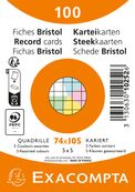 Exacompta - Pack de 100 fiches Bristol quadrillé 5x5 - A7 (74x105) - petits carreaux - assorties sous film