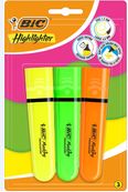 BIC Highlighter - Pack de 3 surligneurs - Plat Biseau - Couleurs assorties