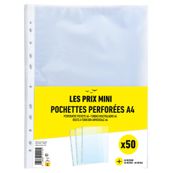 Les Prix Mini - Sachet de 50 pochettes perforées incolores en polypropylène grainé 4/100ème - A4