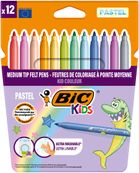 BIC Kids Couleur - 12 Feutres de coloriage à pointe moyenne - Couleurs Pastel Assorties