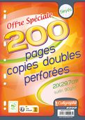 Calligraphe - copies doubles sous film - 200 pages - A4 - grands carreaux (Seyes) - perforées