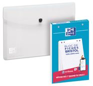 Oxford - Pack de 30 fiches Bristol - A5 - petits carreaux - perforées - blanc + une chemise A5