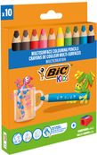BIC Kids Multi-surfaces - 10 Crayons de couleur à corps triangulaire - mine effaçable sur surface non poreuses + 1 taille crayon - Couleurs assorties
