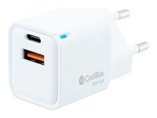CoolBox - Adaptador de corriente - tecnología GaN - 20 vatios - 3 A - Quick Charge 3.0, PD - 2 conectores de salida (24 pin USB-C, USB)
