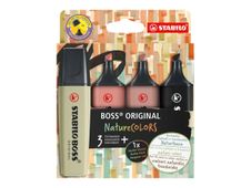 STABILO BOSS ORIGINAL NatureCOLORS - 4 Surligneurs - terre d'ombre, Sienne, vert boueux, noir
