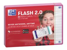 Oxford FLASH 2.0 - Fiche d'index - A6 (105 x 148 mm) - paysage - 80 feuilles - blanc - ligné